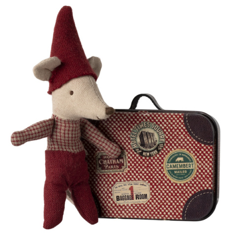 Maileg Myszka świąteczna w walizce - Little Pixy Mouse in suitcase