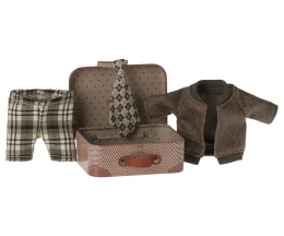 Maileg Ubranko myszki - Jacket, pants and tie in suitcase, Grandpa mouse