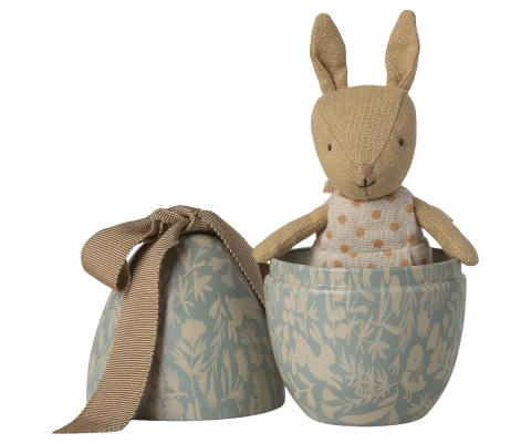 Maileg Jajko wielkanocne z micro króliczkiem, Small - przygaszony błękit