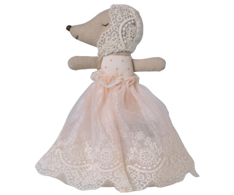 Maileg Myszka baby w sukience - pudrowy
