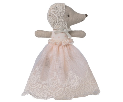 Maileg Myszka baby w sukience - pudrowy