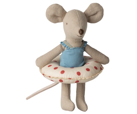 Maileg Myszka plażowa z kołem w czerwone kropki, Mała siostrzyczka